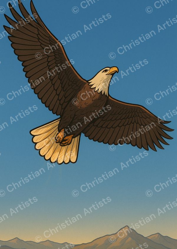A soaring eagle viewed from below against a vast clear sky — inspired by Isaiah 40:31