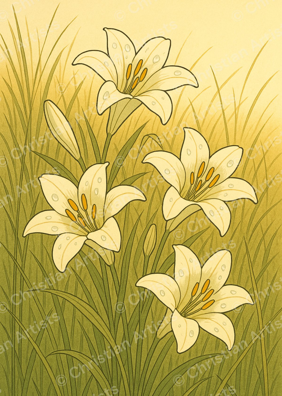 A cluster of white field lilies in long grass — inspired by Matthew 6:28-29